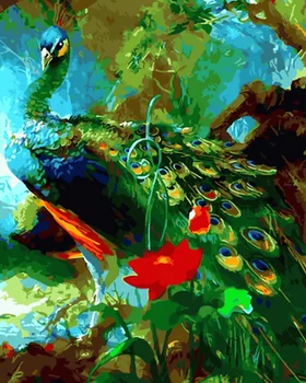 

Frameless oil painting by numbers paint by number for home decor oil picture painting 5065 peacock