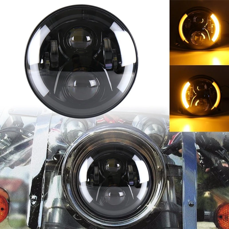 DOT E9 7 дюймов MOTO светодиодный проектор фары с углом глаза для Harley Davidson мотоциклы черный/хром