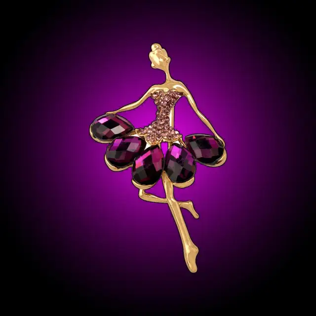New Arrival Purple Crystal Ballerina Brooch Dancer Girl Broach Female Coat Broches Pin Women Lapel Pin Purple