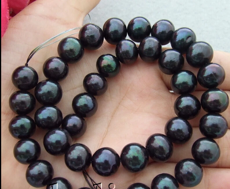 

~~ 11.24 10-11mm Black Keshi Freshwater Cultured Pearl Round Loose Beads NECKLACE Discount 35%