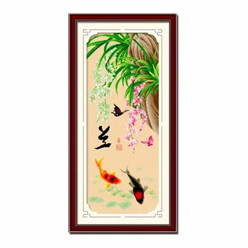 

SewCrane Stamped Cross Stitch Kit, Orchid Flower and Koi Fish, 18.1 x 41.3 inches