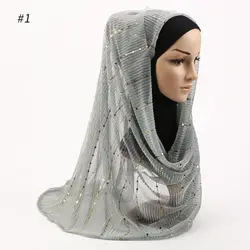2019 Новый женский мусульманский Эластичный Тюрбан Золотой Яркий шелковый шарф кирпичная обертка бит шапочка в стиле кэжуал Hijabs