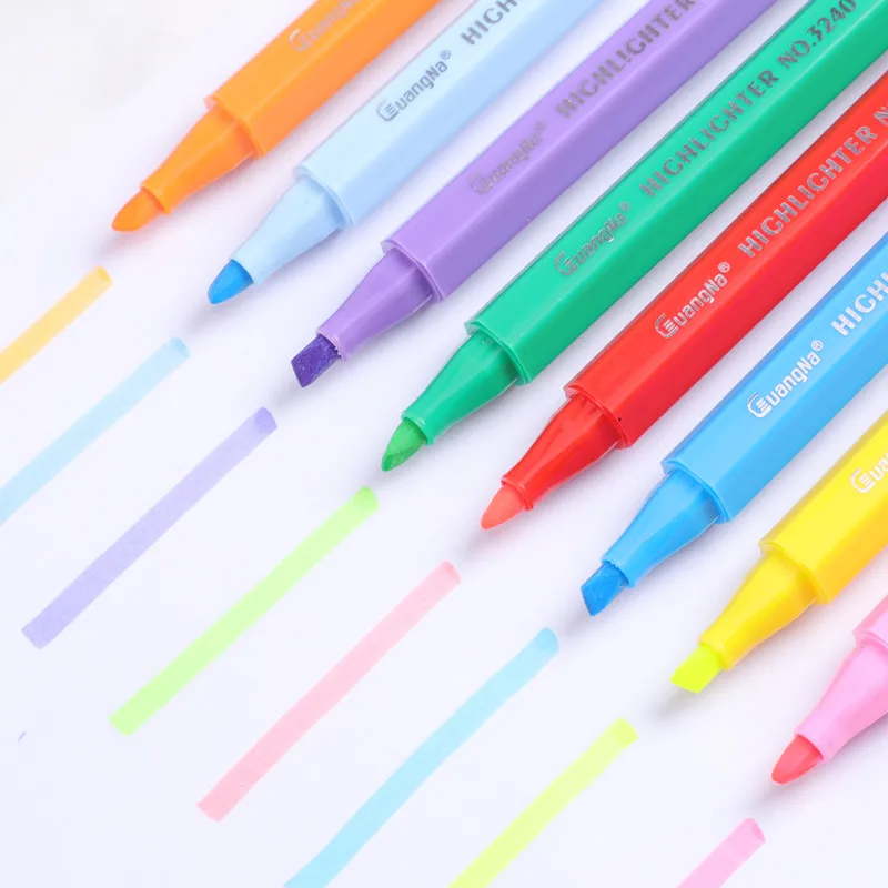 

8 Colors Triangular Barrel Fluorescent Highlighter Pens for Paper Copy Fax DIY Drawing Marker Pen for School Office Supplies