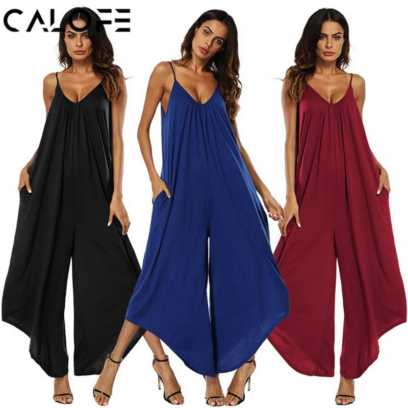 2018 Sexy Loose One Piece Pants Swimsuit For women Black Backless Straps Dress Pants High Waist