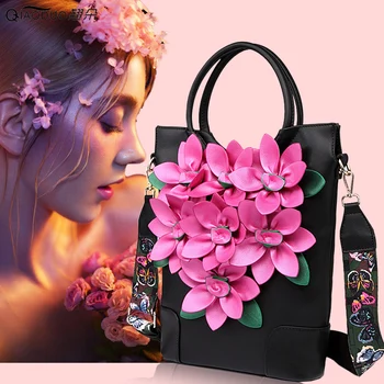 

2018 New Style Ladies Shoulder Crossbody Bag Soft PU Leather Zipper Flower Top-handle Bags Sent Friends Women Vintage Handbags