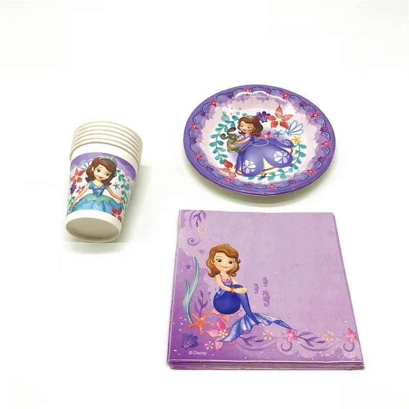 

New Sale 22pcs/lot Disney Princess Sofia Theme Kid Girl Birthday Party Disposable Tableware Family Party Paper Cup+Plate+Napkin