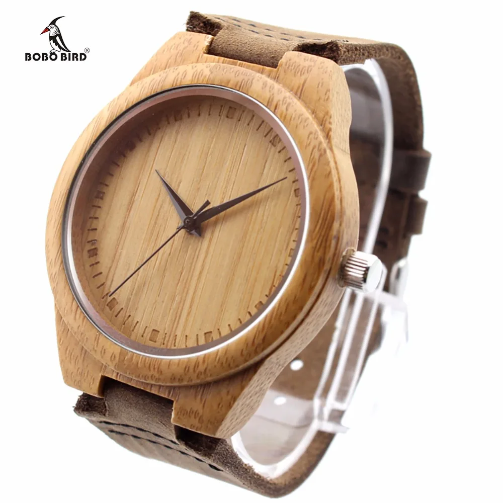 Prix pour Bobo bird unique amant naturel bambou bois casual montres à quartz classique style avec réel bracelet en cuir dans une boîte cadeau Prix pour Bobo bird unique amant naturel bambou bois casual montres à quartz classique style avec réel bracelet en cuir dans une boîte cadeau