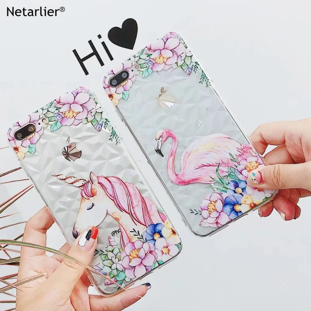 Netarlier милый мультфильм Единорог Фламинго Дизайн чехол для iphone X 10 3D алмазные зерна