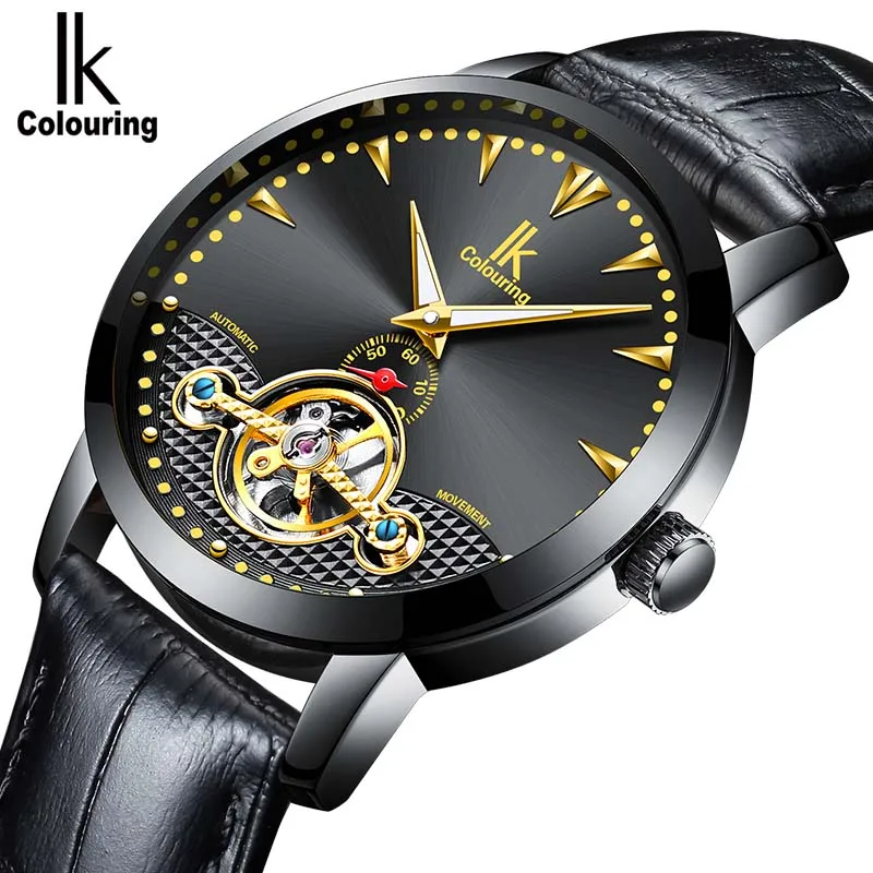 

Men Luxury Brand Watch IK colouring Automatic Mechanical Wristwatches Leather Skeleton Men Watches Luxury Brand Heren Horloge
