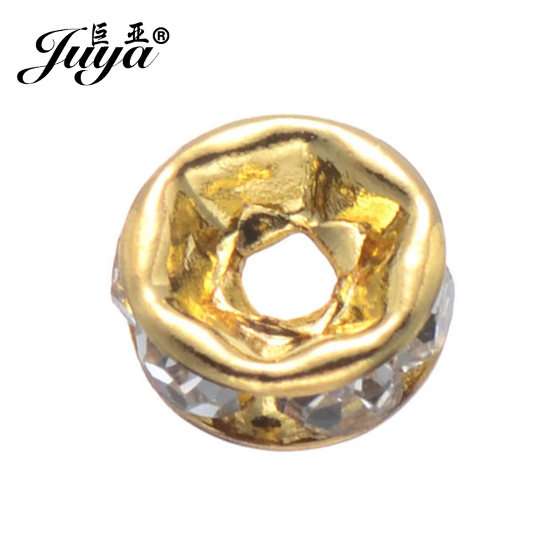 

JUYA Spacer Beads for DIY Jewelry Making Accessories 100pcs 5mm Gold Silver Cheap Alloy Rhinestone Rondelles Bead Loose PR0002