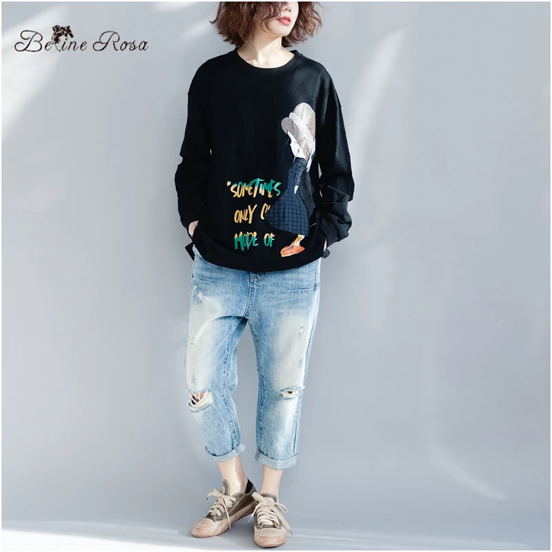 BelineRosa Spring Summer Women's Tunic Kawaii Girls Printing Casual Big Sizes Women Shirts Long Sleeve Cotton T-shirt ZRK00053 BelineRosa Spring Summer Women's Tunic Kawaii Girls Printing Casual Big Sizes Women Shirts Long Sleeve Cotton T-shirt ZRK00053