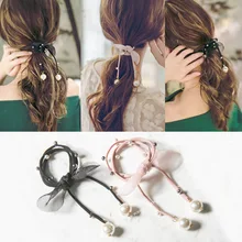 1 шт. романтическая пряжа лук аксессуары для волос жемчуг кулон волос кольцо Мода волос Веревка стример волос Веревка G0502