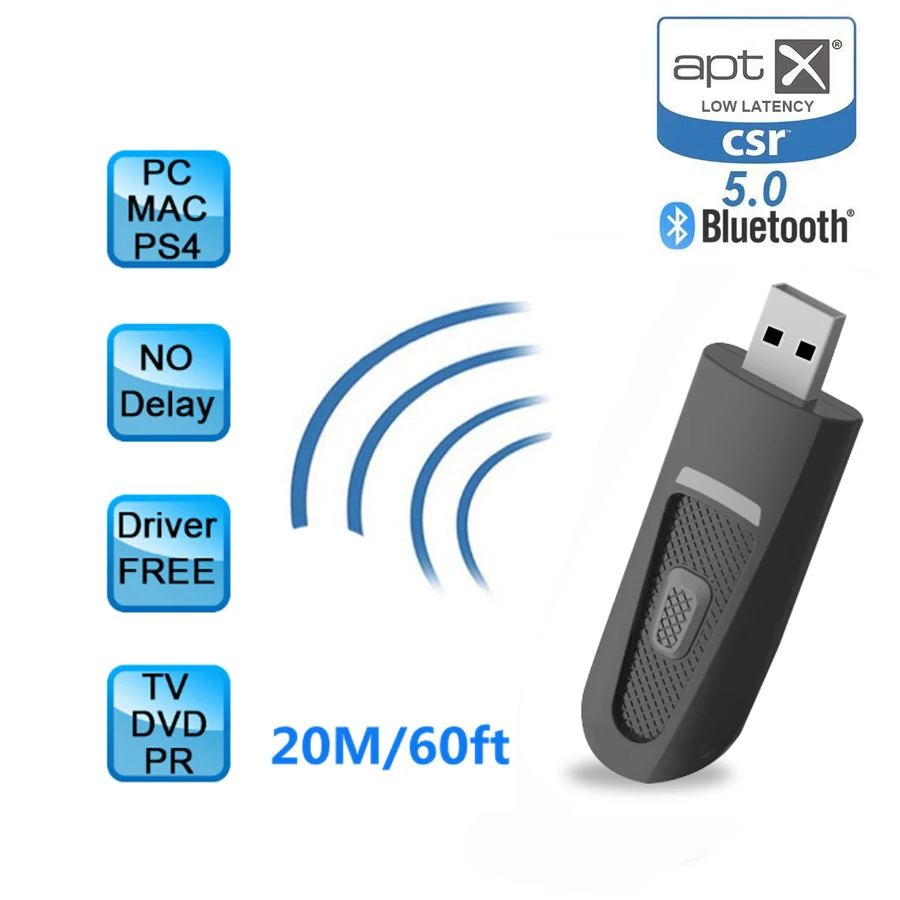 AptX низкая задержка длинный Диапазон Bluetooth 5,0 передатчик для телевизора без драйвера беспроводной USB/3,5 мм AUX/2 RCA аудио адаптер для PS4 ПК