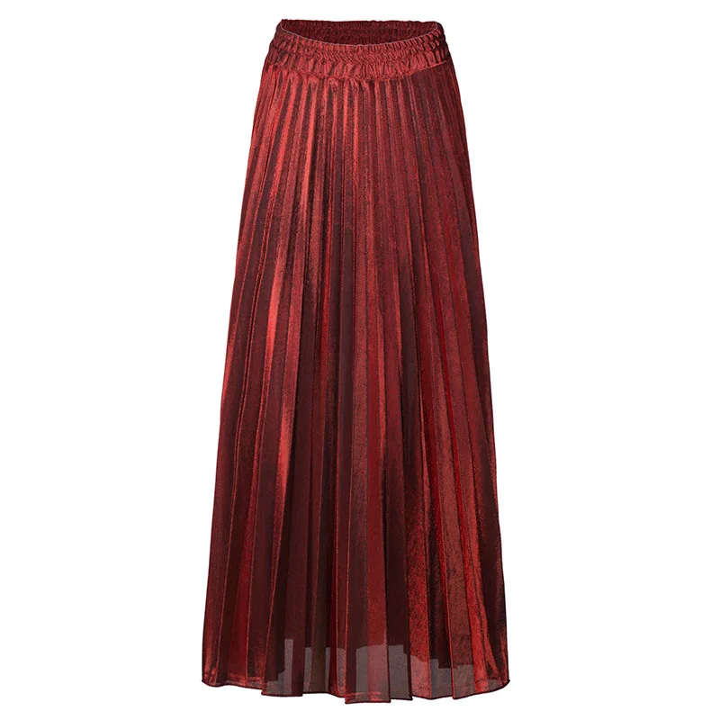 Весенние женские длинные юбки, модные брендовые трапециевидные женские плиссированные юбки с высокой талией, Женская юбка миди, Faldas Mujer Saias - Цвет: red