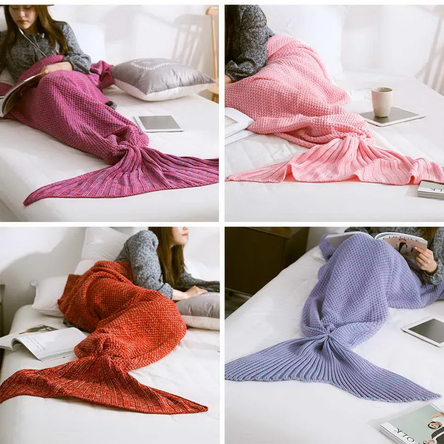 Одеяло «хвост русалки» из пряжи, вязаное крючком одеяло «Русалочка» ручной работы, очень мягкая детская спальная кровать
