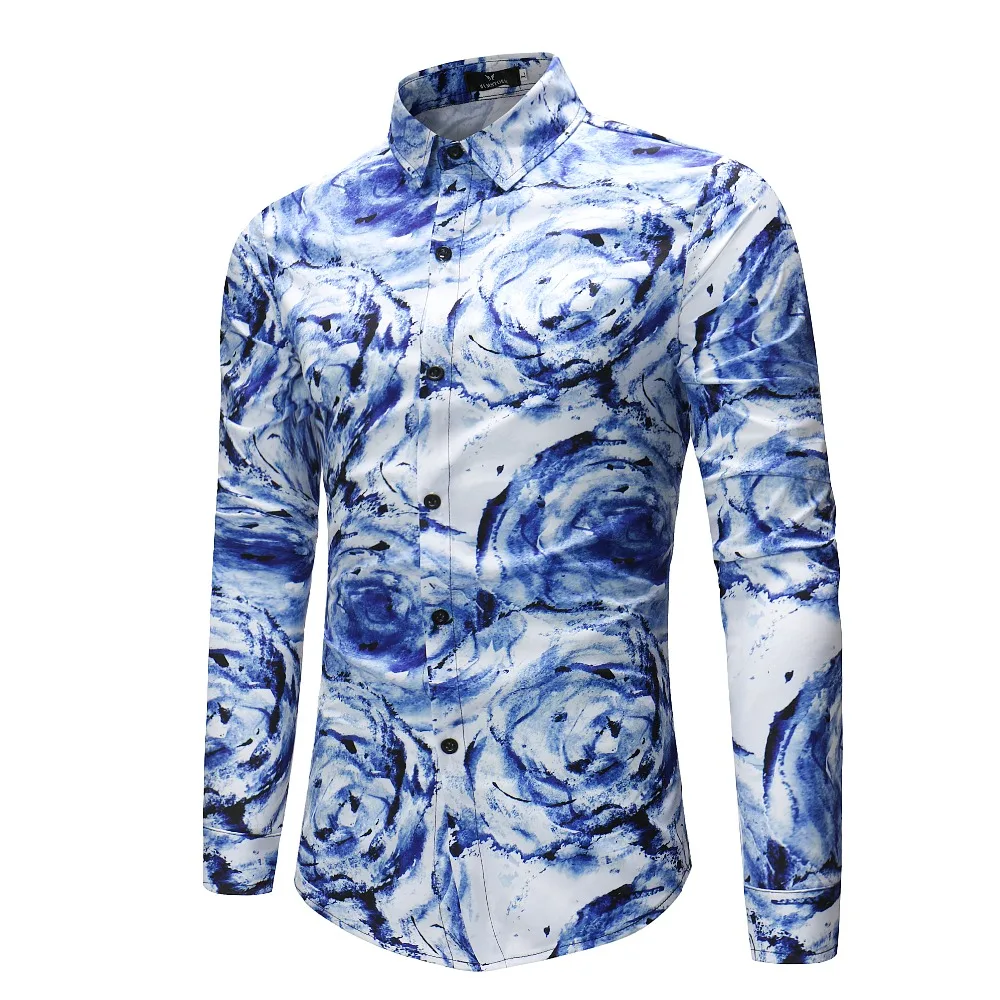 Men Flower Shirts Long Sleeve Shirts Slim Fit Men 3D Printed Shirts Spring Autumn Casual Hawaiian Shirts for Mens Clothing