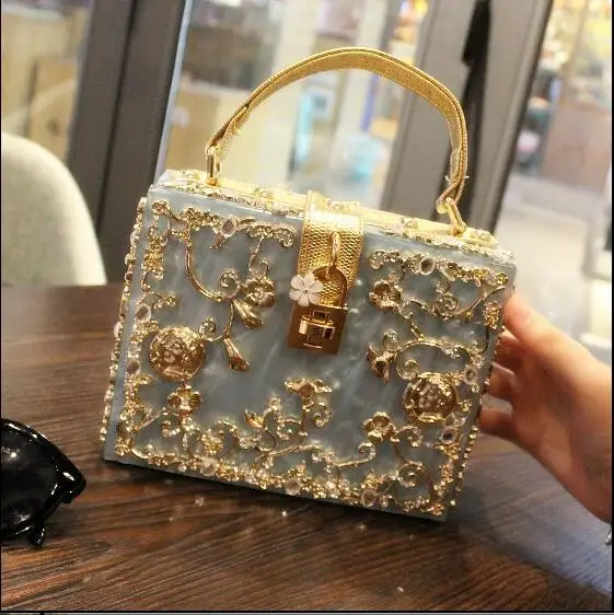 

Vintage 2017 Women Luxury Handbag Cutout Evening Dinner Bag  Carve Flower Acrylic Bags 4 Colors
