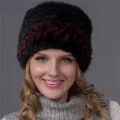 Рисунок, норка, норковый мех, зимняя шапка, Женская мода бренд Повседневное головные уборы Skullies Beanies шапка женская шляпа BZ-12 - Цвет: C