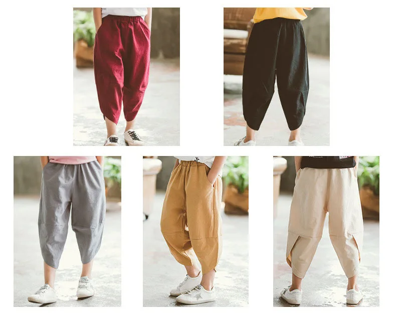 Fashion 2019 Children Bloomers Pants For Kids Solid Cotton Linen Mid Waist Ankle Length Trousers Clothing Big Boys Loose Pants (20).jpg
