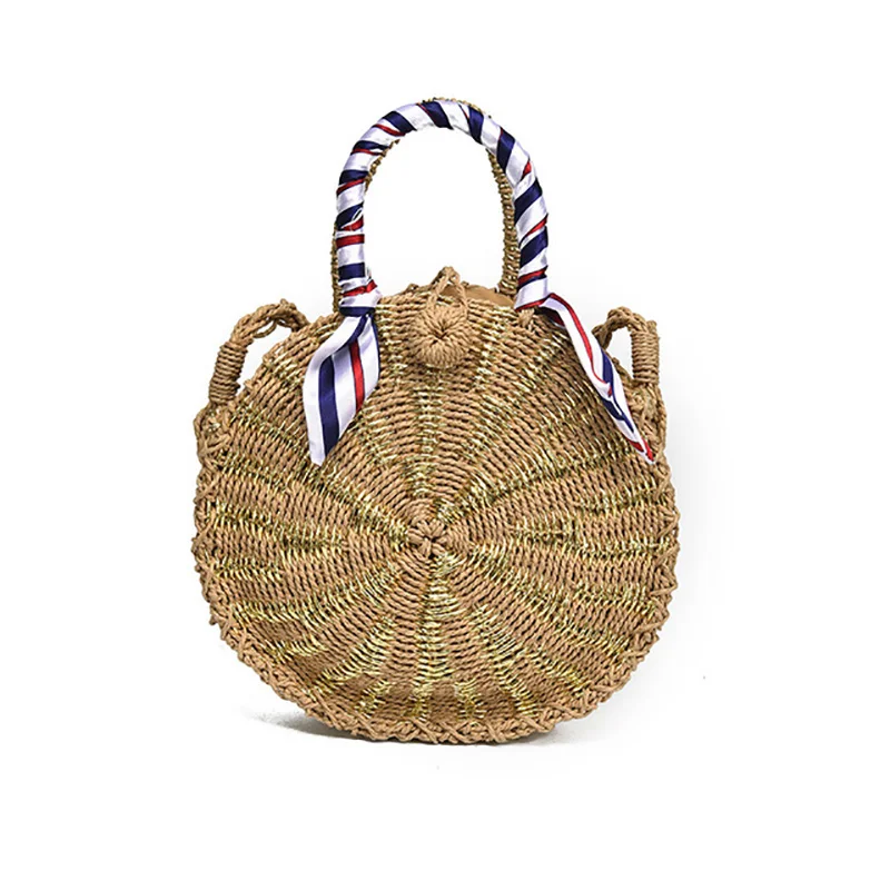 

2019 Round Straw Bags Women Summer Rattan Bag Handmade Woven Beach Shoulder Messenger Bag Circle Bohemia Handbag Bali