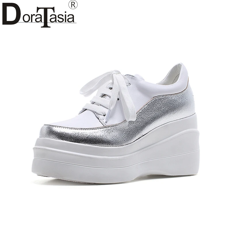 

DORATASIA cow genuine leather lace up flats flats platform Women top quality decoration leisure Shoes Woman