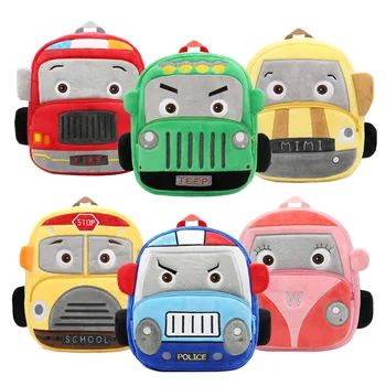 

Cartoon Car Plush Backpacks 3D Bus Fire Truck Mini Kids School bag For kindergarten Girls Boys