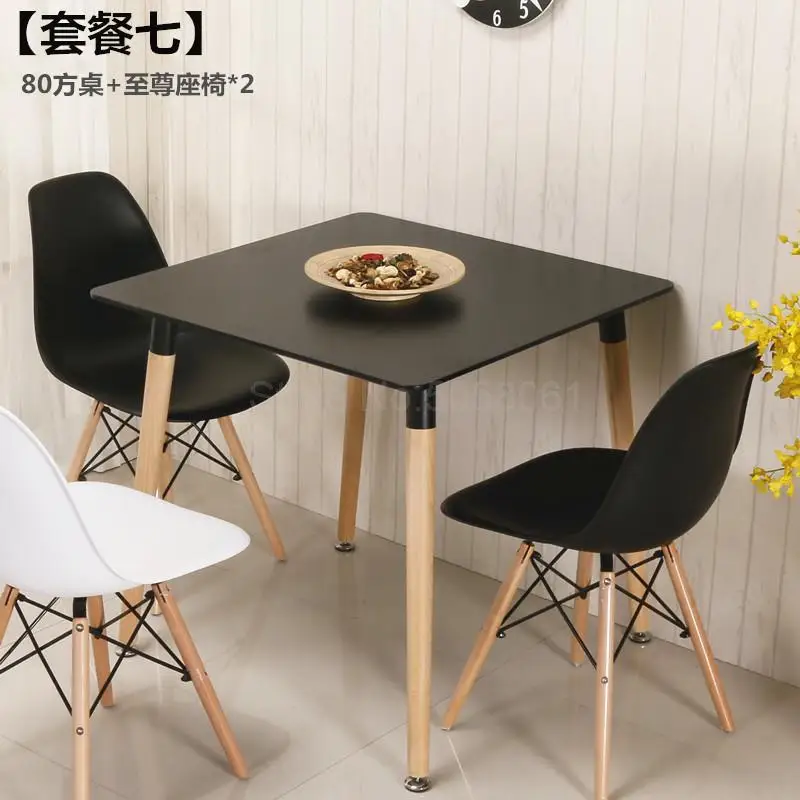 Nordic table small square table small apartment table simple solid wood casual coffee table and chairs combination - Цвет: 80x80cm   14