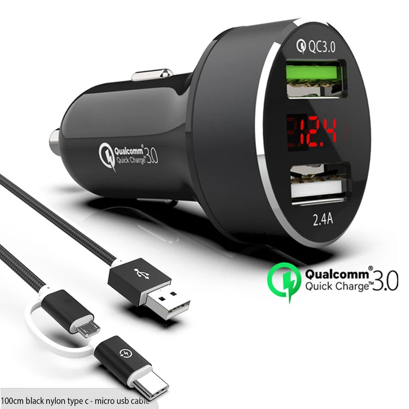 QC3.0 سريع المزدوج USB سيارة-شاحن LED عرض سريعة تهمة 3.0 شاحن سيارة الهاتف المحمول السيارات شاحن سامسونج هواوي Xiaomi LG