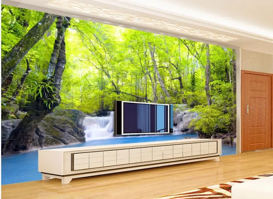 waterfall wallpapers Green woods creek TV background wall wallpaper for walls 3 d for living room waterfall wallpapers Green woods creek TV background wall wallpaper for walls 3 d for living room