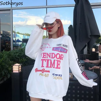 

Hoodies Women Letter Printed Oversize All-match Loose Leisure O-Neck Pullovers Womens Chic Trendy Harajuku Sweatshirts Students