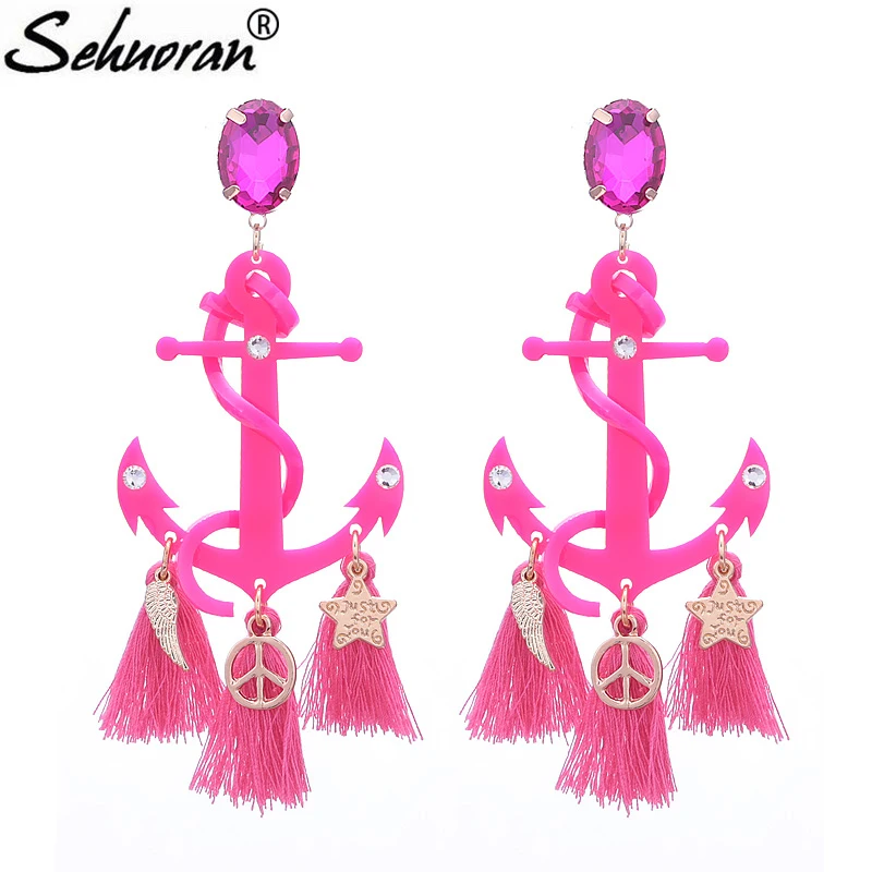 

Sehuoran Oorbellen Brincos Tassel Earrings Large Drop Earring For Woman Resin Anchor Wedding Earrings Big Pendients Jewelry