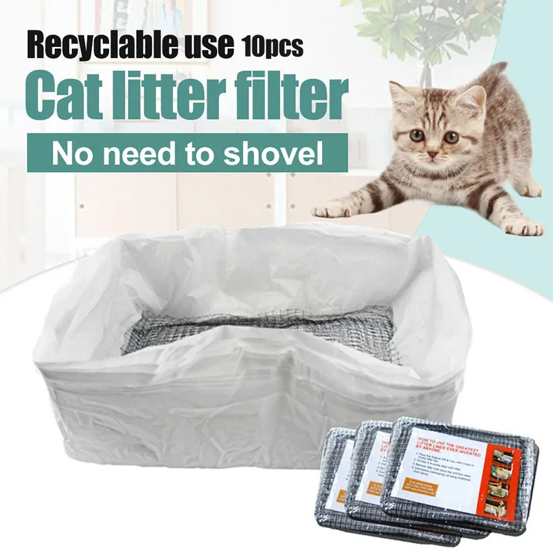 

10 Pcs Reusable Cat Feces Filter Net Cats Sifting Litter Tray Liners Elastic Litter Box Liners XH8Z