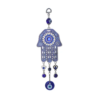 

1pc Ethnic Style Key Chain Blue Crystal Evil Eye Tassel Key Chain Fatima Hamsa Key Chain Charm Wall Hanging Jewelry and Car Deco