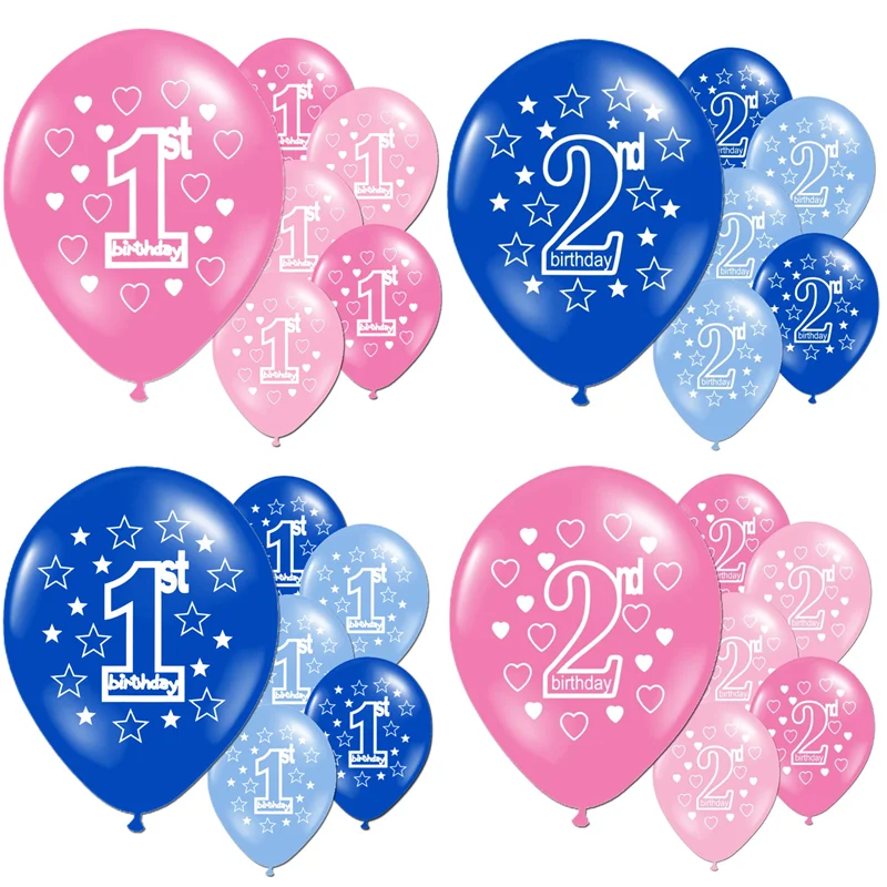 

10Pcs/lot 1st 2nd Birthday Latex Balloons Pink Blue Baby Girl Boy Shower Party Anniversary Decoration Star Heart Printed Balloon