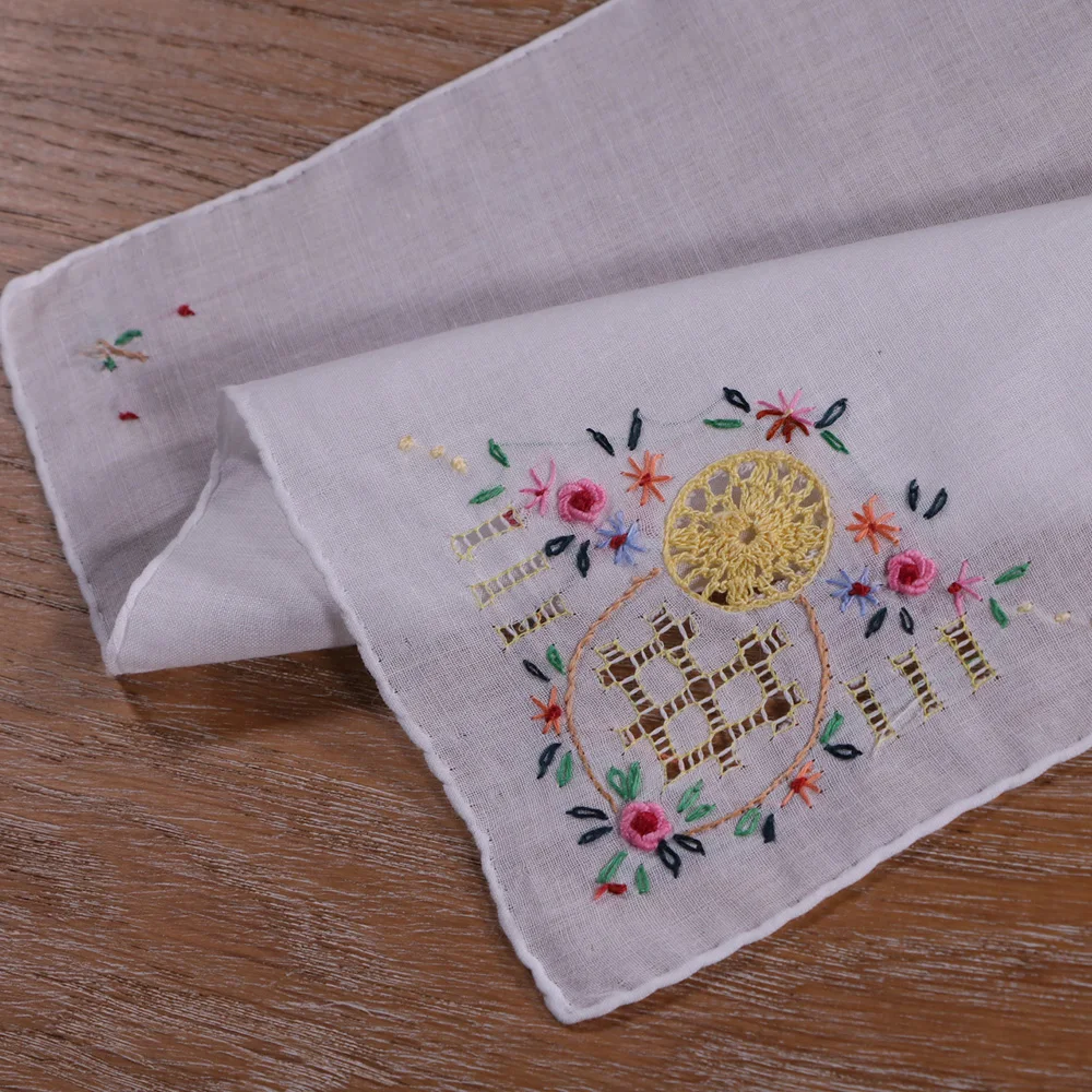 S008-Y: 12 шт. хлопковый платок ручной вязки с ручной вышивкой