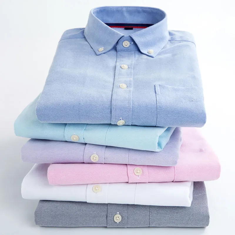

High Quality Men Casual Shirts Fashion New Button-down Formal Long Sleeve Solid Social Men Oxford Dress Shirt GT01