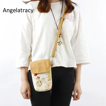 

Angelatracy 2018 New Mini Women Bag Phone Bag Canvas Small Shoulder Bag Animal Print Handbag Flower Coin Purse Candy Coin Wallet