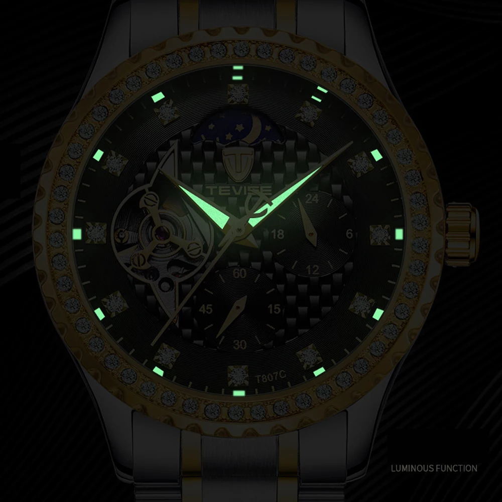 Люксовый бренд TEVISE Relogio Automatico Masculino Мужские механические Torbillon водонепроницаемые