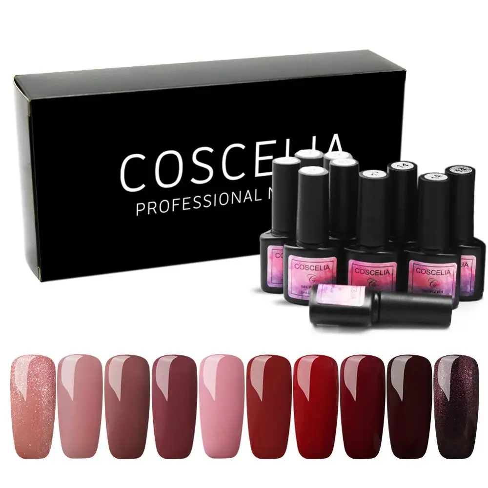 

COSCELIA Nail Gel Polish Set 10pc Semi Permanent Soak Off Varnish UV Gel Nail Polish Kit UV Gel For Nail Gellack Manicure Set