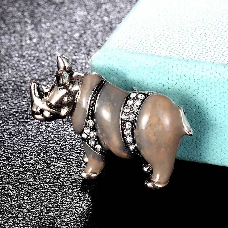 

zlxgirl fashion men's punk rhinoceros shape brooches jewelry couple gifts women's vintage Enamel scarf pins women hats pins