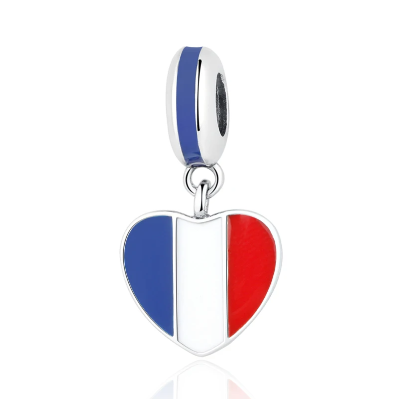 Бусины из стерлингового серебра 925 Шарм Национальный сердце кулон в форме флага талисманы Fit Pandora Браслеты для женщин DIY ювелирные изделия - Цвет: France