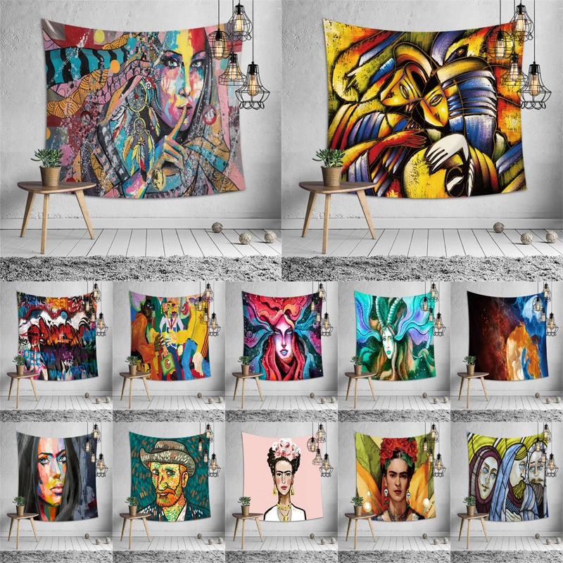 

Abstract Portrait Living Room Wall Tapestry Graffiti Pattern Tablecloth Polyester Picnic Mat Beach Towels Bedroom Decor Blanket