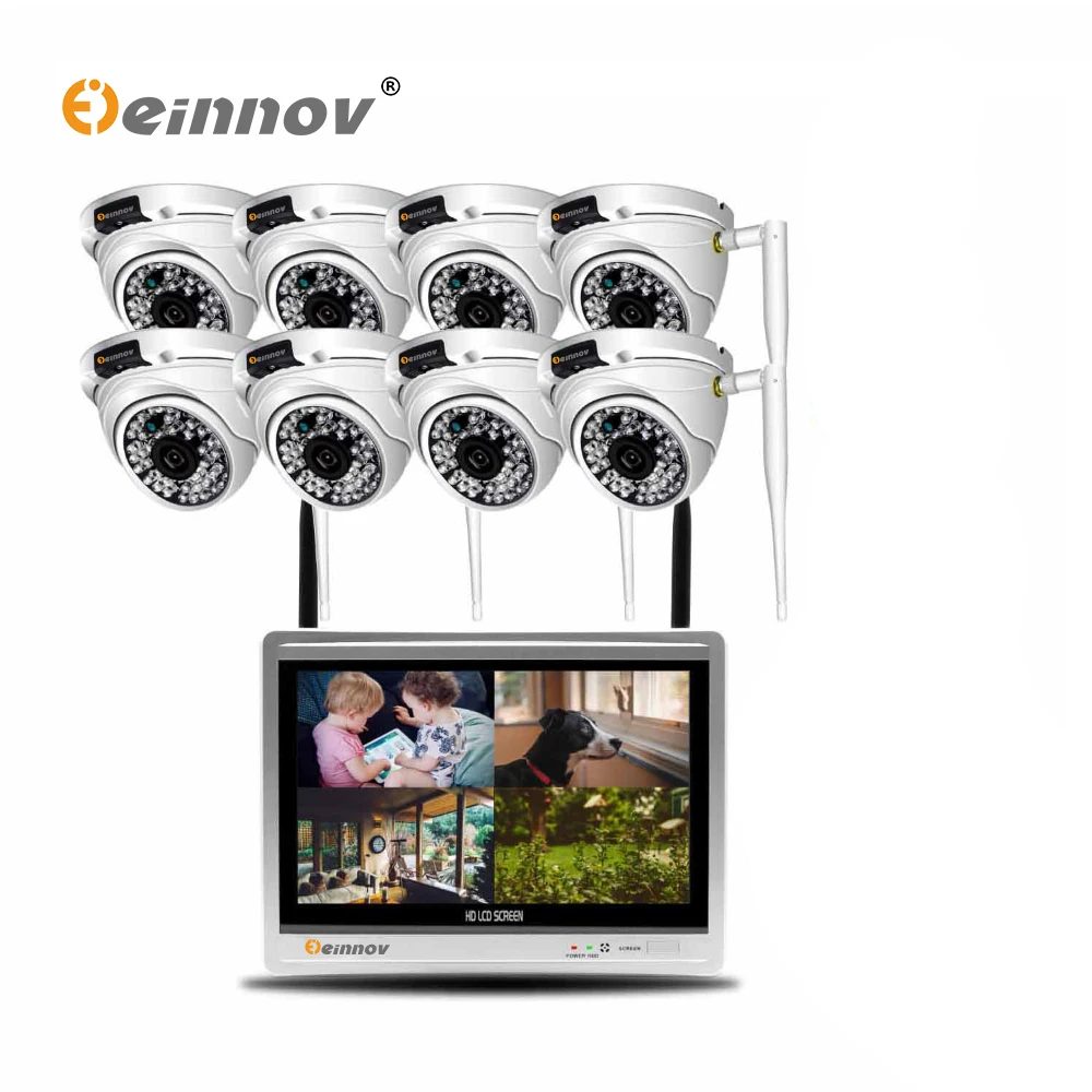  Einnov 8CH 2MP CCTV Set Wireless Security Camera System Video Surveillance IP Camera 12inch LCD NVR