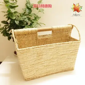 

Free shipping Corn fur weaving wicker rattan newspaper basket rack storage basket magazine rack finishing storage box