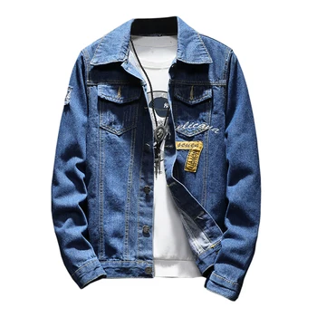 

2018 Embroidery Bomber Denim Jacket Men Fashion Hole Jacket Autumn Jean Jacket Male Scratched Jean Jacket Casual Jeans Clothing