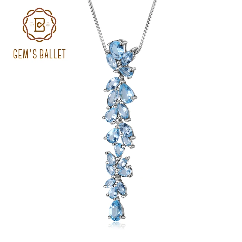 GEM'S BALLET 14.33Ct Natural Sky Blue Topaz 925 Sterling Sliver Leaves & Branches Pendant Necklace For Women Engagement Jewelry afbeelding