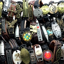 30 шт. для мужчин сплав бронза Мода Стиль Ретро, Панк кожаные браслеты человек Wrsitbands мальчик запястье манжеты спортивные ЮВ