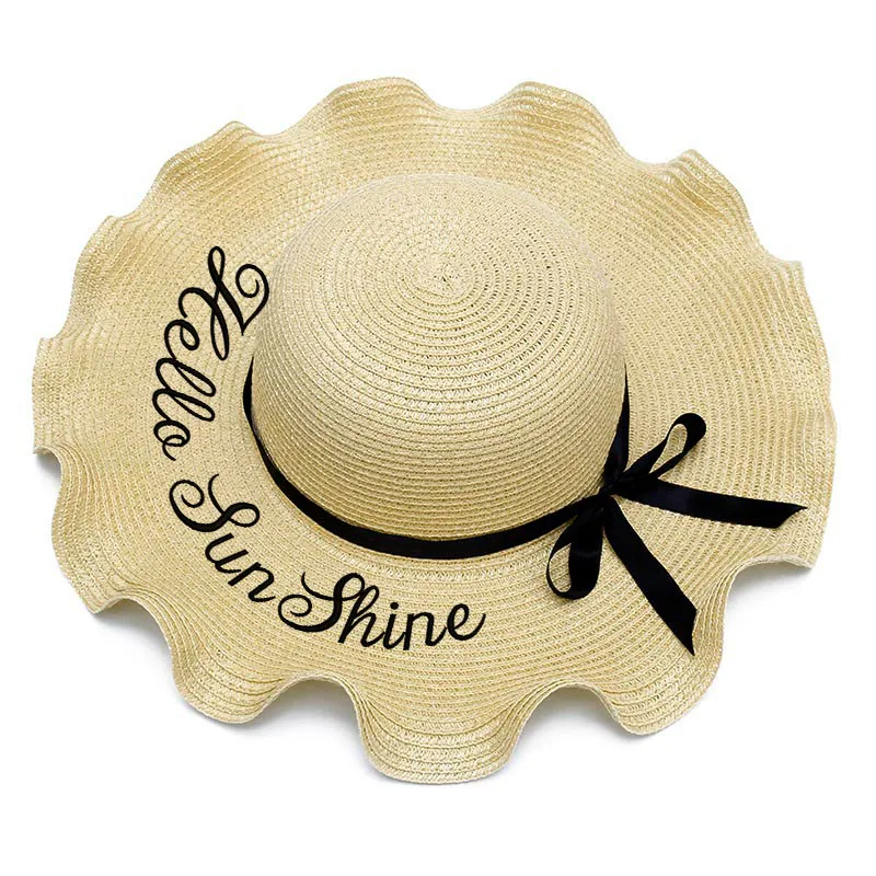 Вышитый индивидуальный логотип в форме сердца текст Женская солнцезащитная Кепка большая соломенная шляпа с полями Открытый пляж шляпа летняя кепка - Цвет: STM-JB-001-H3