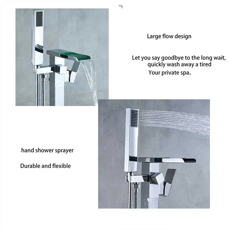 Светодиодный пол ванной комнаты стенд смеситель с одной ручкой Смеситель кран 360 Вращение Носик с ABS ручной душ смеситель для душа, ванной смеситель для душа