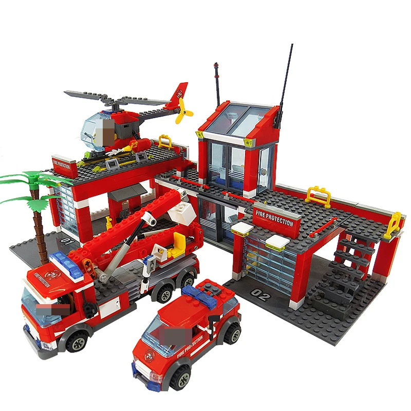 

Fire Fighting Rescue Fire Truck Helicopter Building Blocks Toys Compatible Legoed City Fire Police Technic Vehicle Bricks Toys